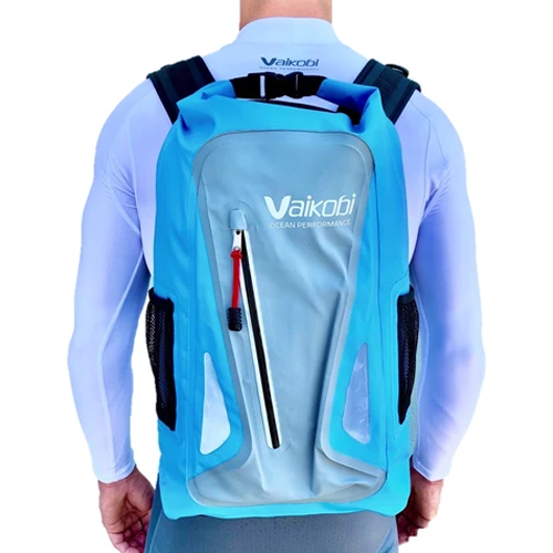 grey and cyan backpack